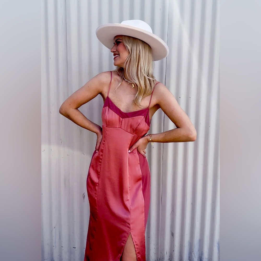 Free People City Cool Midi Satin Slip Dress in Venetian Red Size MEDIUM